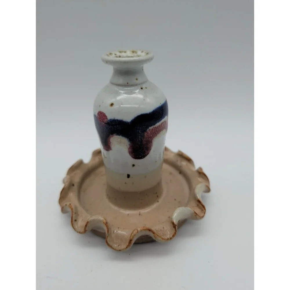 Randy Ritter Studio Pottery Michigan Blues Drip Glaze Oil Lamp Vase